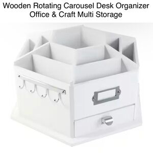 Rotating Wooden Desk Organizer Carousel Office Craft Storage